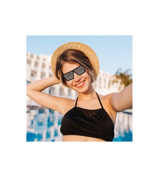 Square Flat Top Square Sunglasses Women Men Shade Big Frame Retro Gradient Eyewear - A - CR190OIG0HO $17.87