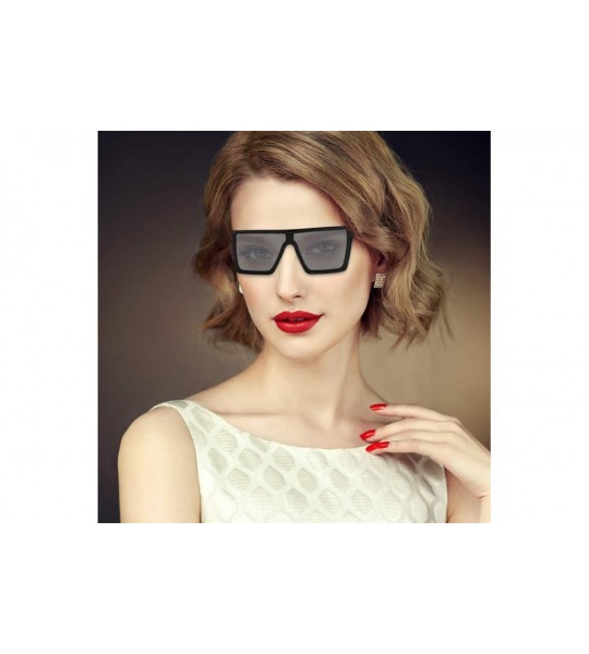 Square Flat Top Square Sunglasses Women Men Shade Big Frame Retro Gradient Eyewear - A - CR190OIG0HO $17.87