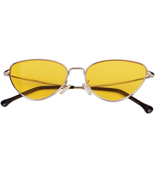 Goggle Womens Cat Eye Mod Metal Glasses Fashion Sunglasses - Silver / Yellow Lens - CQ1855H5KON $20.24
