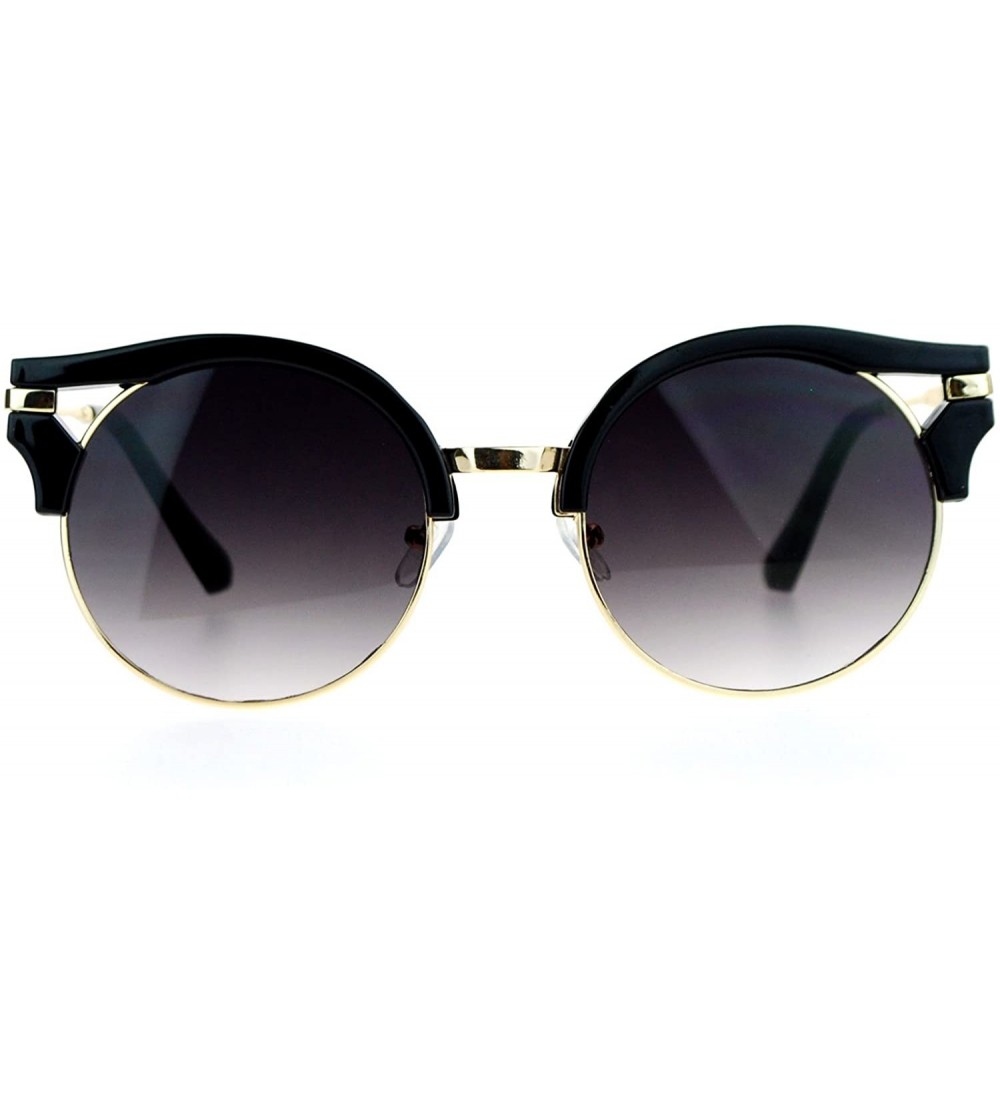 Cat Eye Ribbon Horn Half Rim Thick Cat Eye Circle Lens Chic Sunglasses - Black Gold - CG127A9UKL3 $22.74