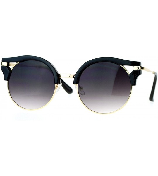 Cat Eye Ribbon Horn Half Rim Thick Cat Eye Circle Lens Chic Sunglasses - Black Gold - CG127A9UKL3 $22.74