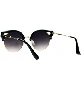 Cat Eye Ribbon Horn Half Rim Thick Cat Eye Circle Lens Chic Sunglasses - Black Gold - CG127A9UKL3 $22.74