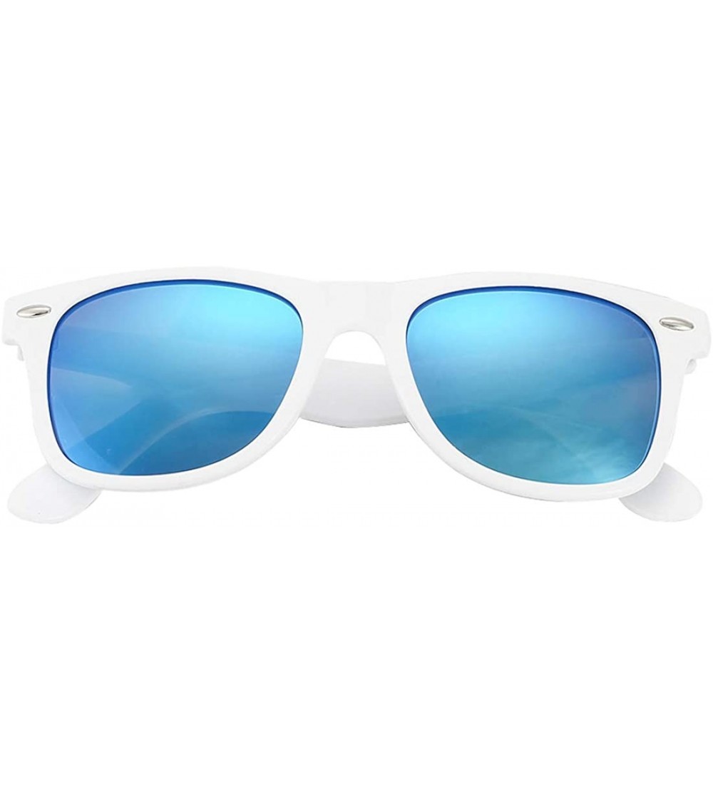 Square Classic Polarized Sunglasses for Men Women Retro UV400 Sun Glasses - A2 White Frame/Blue Mirror Lens - C818S8GQ0T8 $23.91