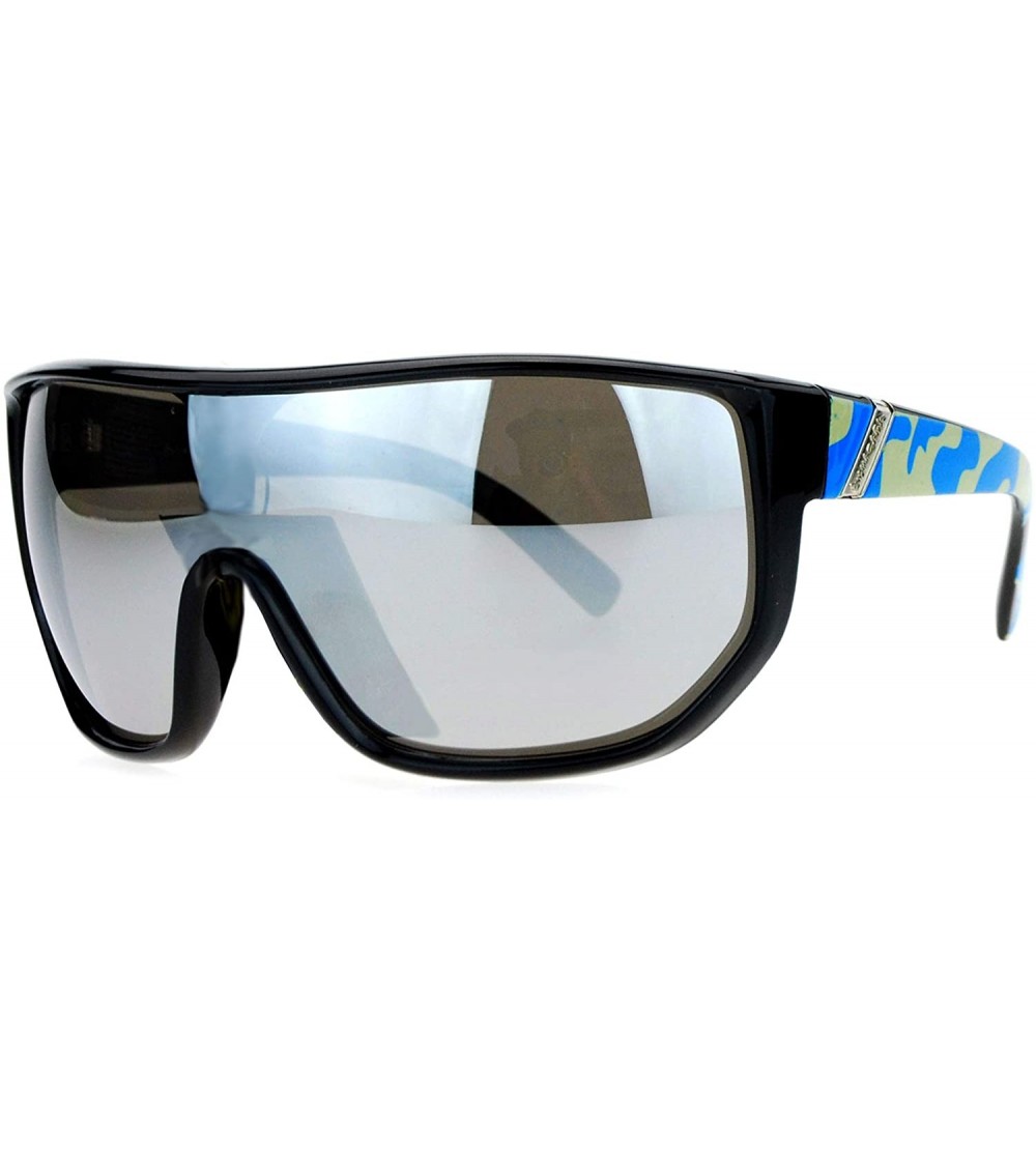 Shield Biohazard Oversize Shield Mirror Lens Mens Gangster Plastic Sunglasses - Blue Camo - CH12HHXN7N1 $23.79
