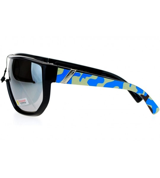 Shield Biohazard Oversize Shield Mirror Lens Mens Gangster Plastic Sunglasses - Blue Camo - CH12HHXN7N1 $23.79