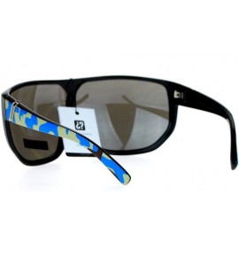 Shield Biohazard Oversize Shield Mirror Lens Mens Gangster Plastic Sunglasses - Blue Camo - CH12HHXN7N1 $23.79