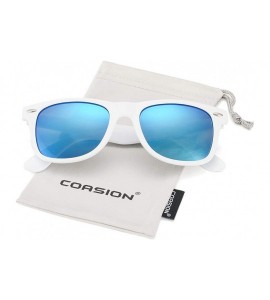 Square Classic Polarized Sunglasses for Men Women Retro UV400 Sun Glasses - A2 White Frame/Blue Mirror Lens - C818S8GQ0T8 $23.91