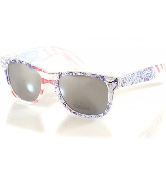 Square Vintage American Flag Horn Rimmed Frame Sunglasses A208 - Mirror - C318G3ZGELN $18.83