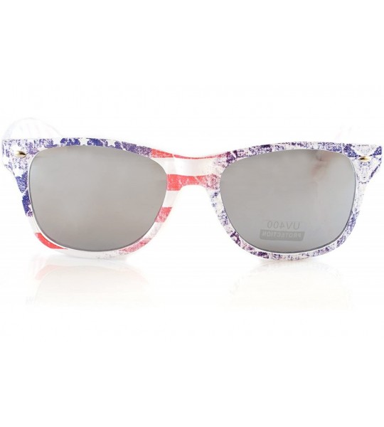 Square Vintage American Flag Horn Rimmed Frame Sunglasses A208 - Mirror - C318G3ZGELN $18.83