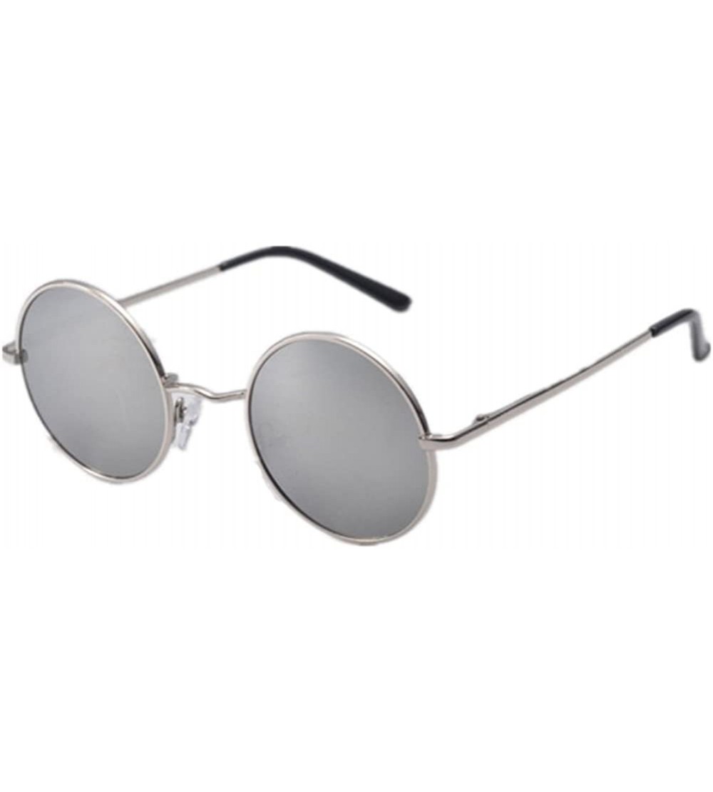 Semi-rimless Men Polarized Round Sunglasses Vintage Retro Glasses Women Driving Eyewear - Silver Mercury - CZ17YSEHY9D $18.45