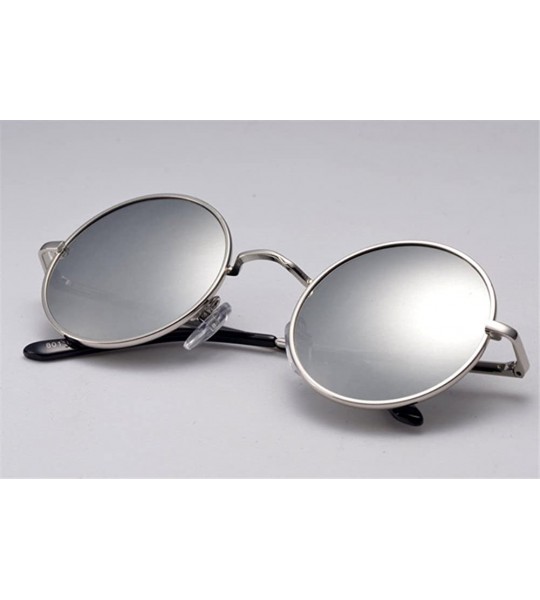 Semi-rimless Men Polarized Round Sunglasses Vintage Retro Glasses Women Driving Eyewear - Silver Mercury - CZ17YSEHY9D $18.45