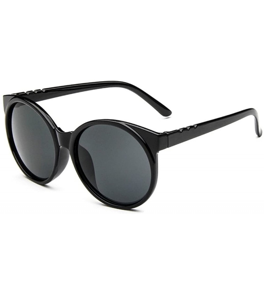 Goggle Women's Plastic Full Frame Iridium Mirrored Circle Lens Round Sunglasses - Black+grey Lens - CM188XMUXTN $22.07