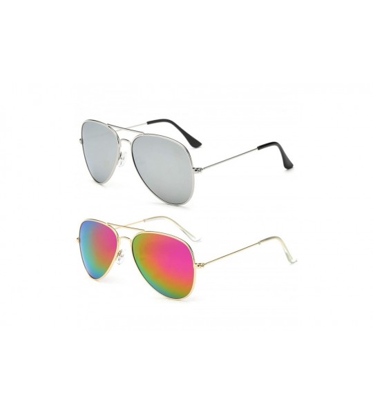 Aviator Aviator Sunglasses for Mens Womens Mirrored Sun Glasses Shades with Uv400 - Silver + Bobbl Pink - CD18S4RTL8A $21.58