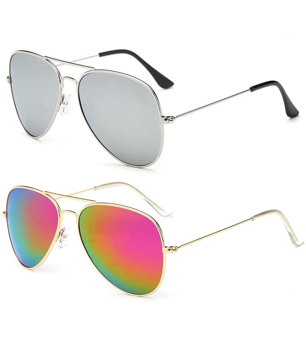 Aviator Aviator Sunglasses for Mens Womens Mirrored Sun Glasses Shades with Uv400 - Silver + Bobbl Pink - CD18S4RTL8A $21.58