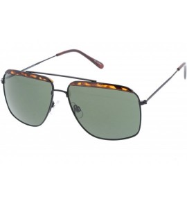 Aviator Retro Brow Accent Thin Metal Frame Square Aviator Sunglasses 61mm - Black-tortoise / Green - CW12NT3QB6S $19.40