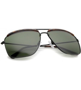 Aviator Retro Brow Accent Thin Metal Frame Square Aviator Sunglasses 61mm - Black-tortoise / Green - CW12NT3QB6S $19.40