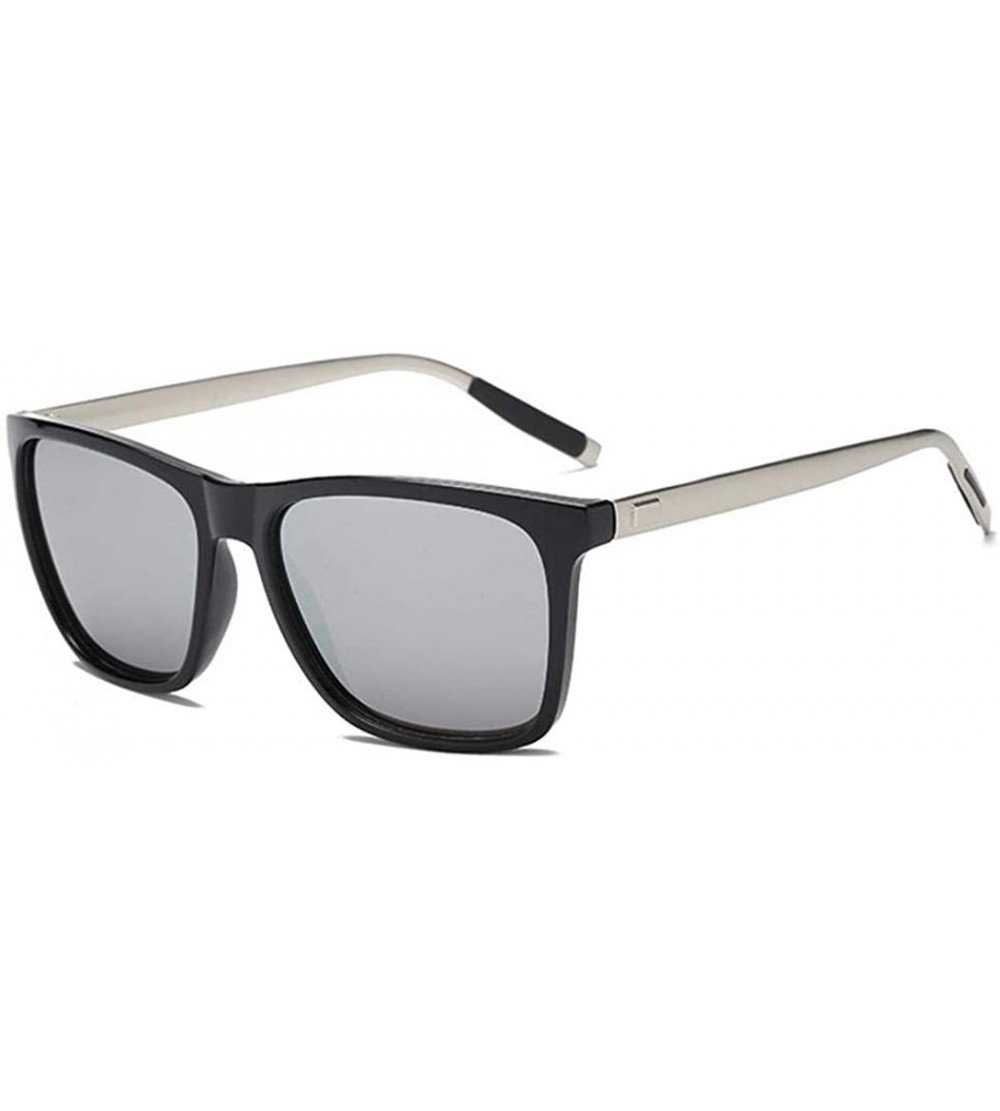 Square Unisex Fashion Men Women Eyewear Casual Square Shape Sunglasses - Black Silver - CH194WY5AKA $65.20