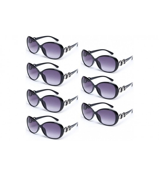 Round 7 Packs Vintage Oversized Sunglasses for Women 100% UV Protection Large Eyewear - 7 Pack Black - CQ19CDT9R6W $33.80