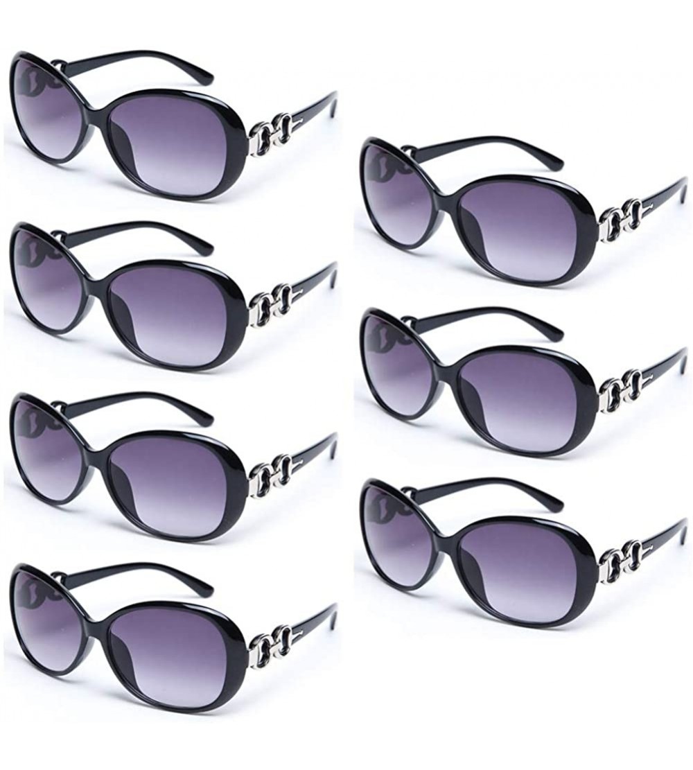 Round 7 Packs Vintage Oversized Sunglasses for Women 100% UV Protection Large Eyewear - 7 Pack Black - CQ19CDT9R6W $33.80