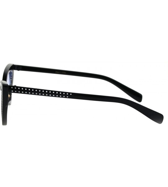 Cat Eye Womens Bling Engrave Triangle Plastic Cat Eye Plastic Sunglasses - Black Blue - CZ18GL5Q4W4 $17.63