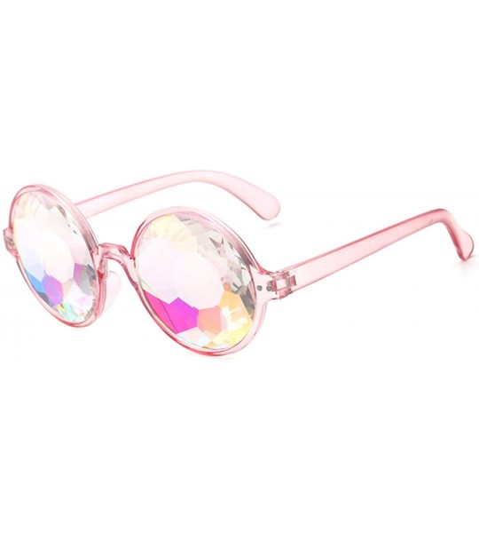 Oversized Round Kaleido Glasses Rave Festival Men Women Er Holographic Female Male Sunglasses Retro - Pink - CB199C754OA $39.65