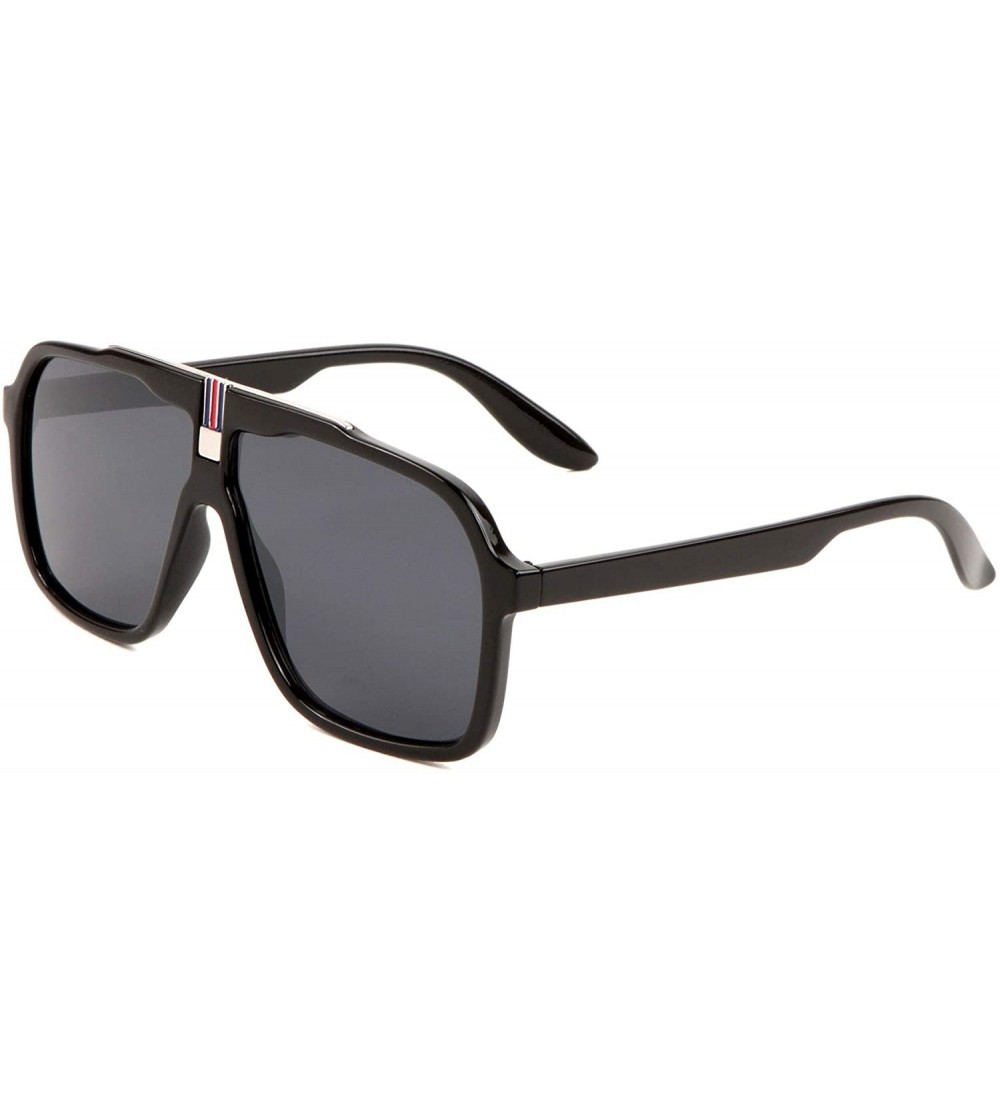 Round Flat Round Lens Aviator One Piece Frame Sunglasses - Black - C7197NEOE0S $25.86