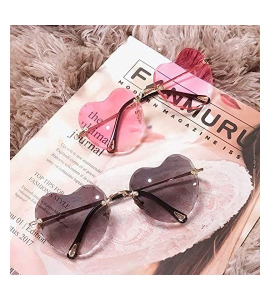 Rimless Heart Sunglasses Rimless Thin Metal Frame Heart Shaped Sun Glasses Cute Eyewear UV400 for Women - CT18KH2LGDM $25.94