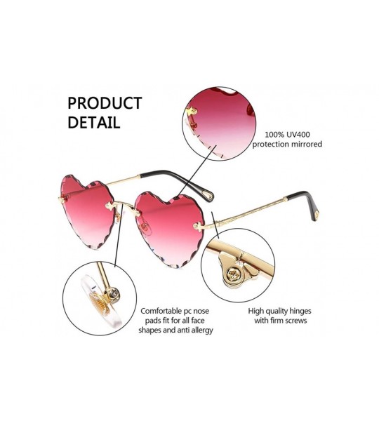 Rimless Heart Sunglasses Rimless Thin Metal Frame Heart Shaped Sun Glasses Cute Eyewear UV400 for Women - CT18KH2LGDM $25.94