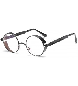 Shield Vintage Steampunk Retro Metal Round Circle Frame Sunglasses - C22 transparent Lens/Black Frame - C418QNL64CN $27.58