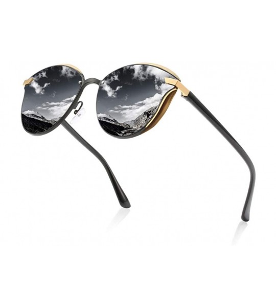 Rectangular Polarized Cat Eye Sunglasses-Thicken Round Goggle-Vintage Classic Sun Glasses - A - CD190O5XZ3X $63.76