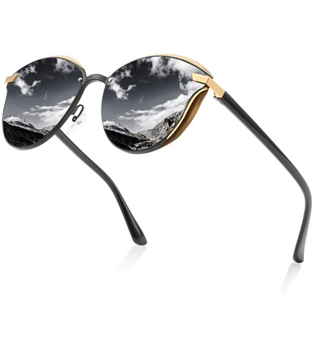 Rectangular Polarized Cat Eye Sunglasses-Thicken Round Goggle-Vintage Classic Sun Glasses - A - CD190O5XZ3X $63.76
