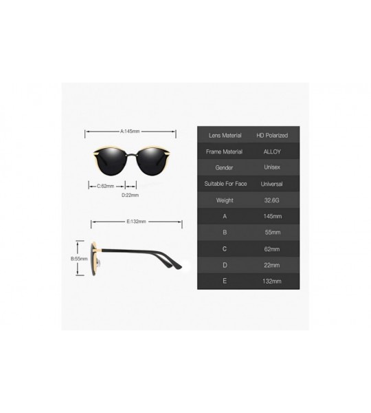 Rectangular Polarized Cat Eye Sunglasses-Thicken Round Goggle-Vintage Classic Sun Glasses - A - CD190O5XZ3X $63.76