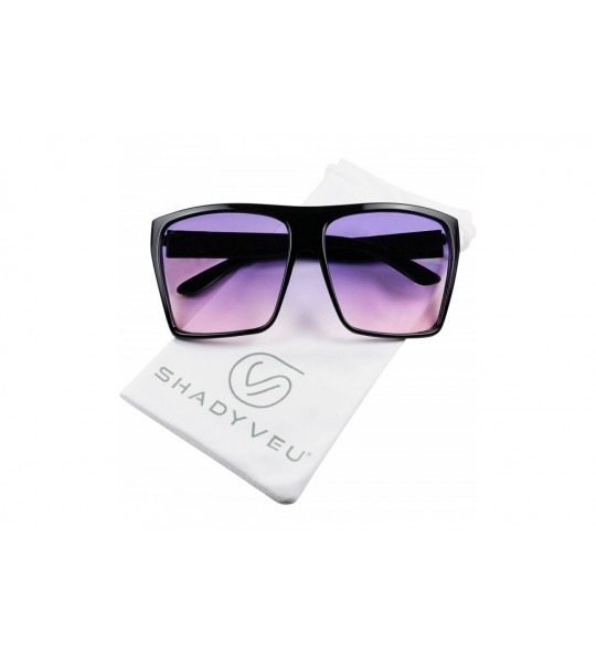 Oversized Trapezoid Oversize Oceanic Sunglasses - Black Frame- Purple / Pink Lens - CI18GOQC567 $23.29