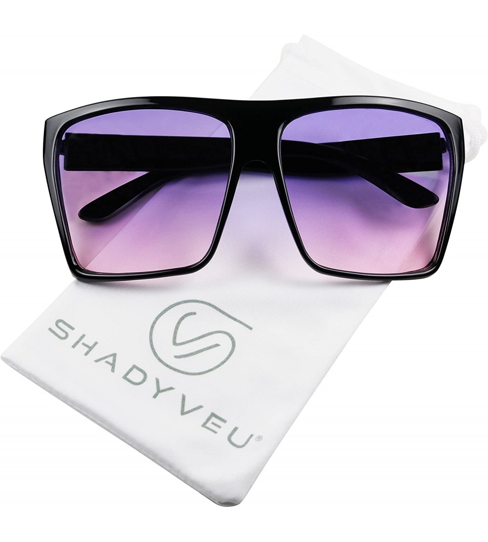 Oversized Trapezoid Oversize Oceanic Sunglasses - Black Frame- Purple / Pink Lens - CI18GOQC567 $23.29