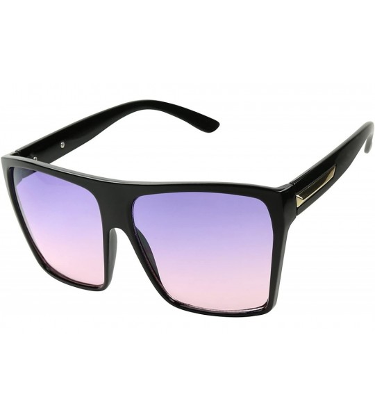 Oversized Trapezoid Oversize Oceanic Sunglasses - Black Frame- Purple / Pink Lens - CI18GOQC567 $23.29