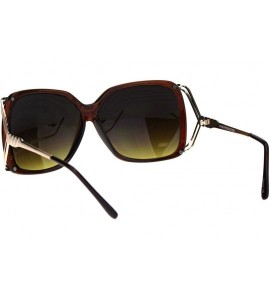 Butterfly Womens Butterfly Plastic Designer Metal Ribbon Arm Sunglasses - Brown Brown Smoke - CS12C3DLVXD $17.29