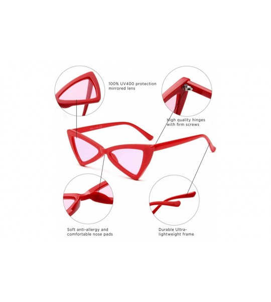 Oversized Women Retro Vintage High Pointed Triangle Cat Eye Sunglasses - Red - C418IGMHWNN $19.68