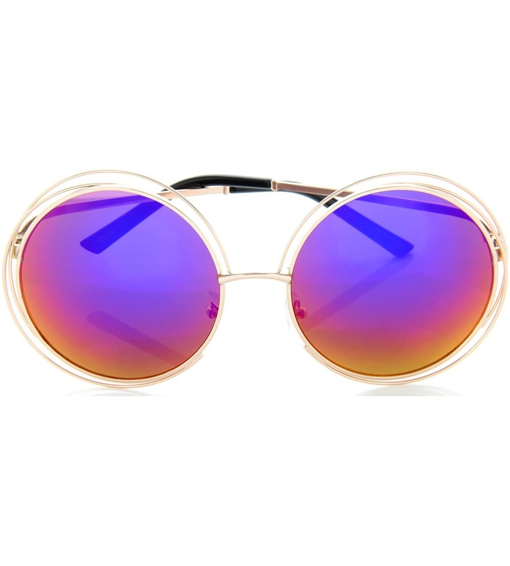 Oversized Women Glamour Large Round Sunglasses Multi Metal Wire Frame - Gold/Red Copper Mirror - C512O42VTGV $19.88