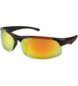 Sport Semi Rimless Sports Sunglasses W/Color Mirrored Lens 570038AM-REV - Matte Black/Red Lens - CT11QLZGRV1 $17.31