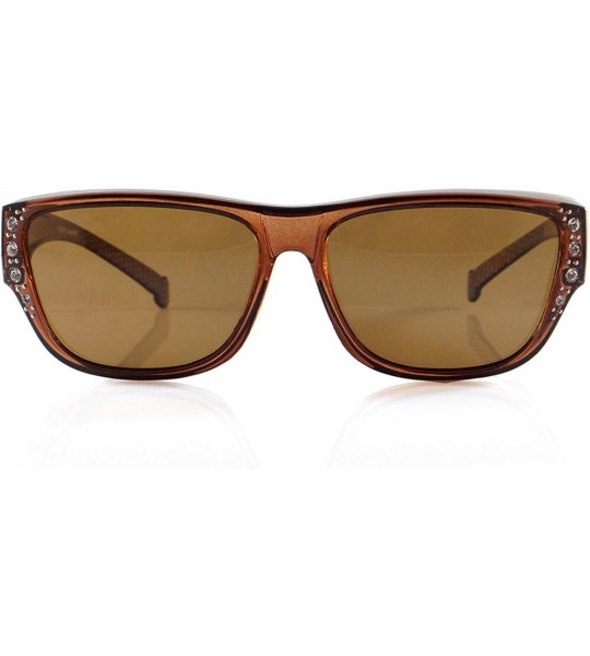 Square Ladies Rhinestone Bling Polarized OTG Fit Over Square Sunglasses P025 - Brown - CA18ZTAWCKR $28.05