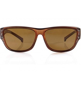 Square Ladies Rhinestone Bling Polarized OTG Fit Over Square Sunglasses P025 - Brown - CA18ZTAWCKR $28.05