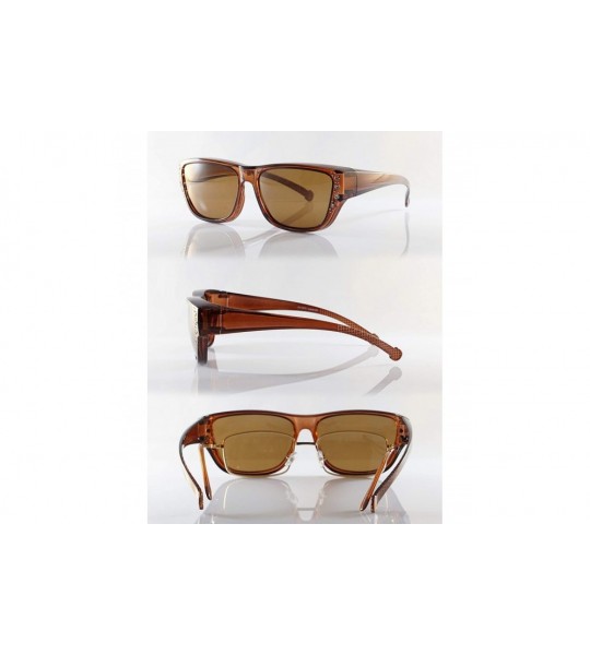 Square Ladies Rhinestone Bling Polarized OTG Fit Over Square Sunglasses P025 - Brown - CA18ZTAWCKR $28.05