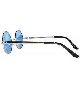 Goggle 12 Round Retro Vintage Circle Tint Sunglasses Metal Frame Colored Lens Small lens - Round_43_silv_blue_12p - C4185U3MK...