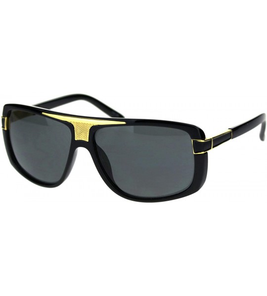 Rectangular Mens Designer Style Fashion Sunglasses Gold Top Square Rectangular UV 400 - Black (Black) - CA18TMNKU8O $21.61