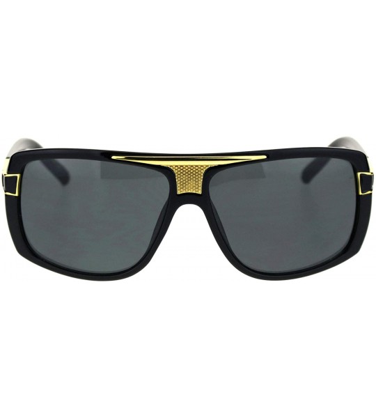 Rectangular Mens Designer Style Fashion Sunglasses Gold Top Square Rectangular UV 400 - Black (Black) - CA18TMNKU8O $21.61