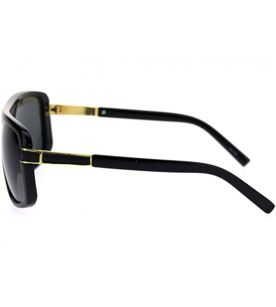 Rectangular Mens Designer Style Fashion Sunglasses Gold Top Square Rectangular UV 400 - Black (Black) - CA18TMNKU8O $21.61