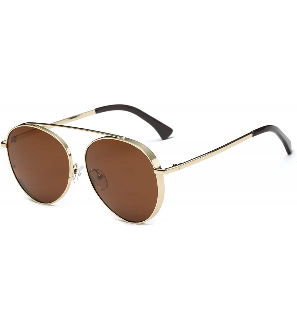 Goggle Classic Mirrored Aviator Sunglasses - Brown - C018WTI86L9 $38.36