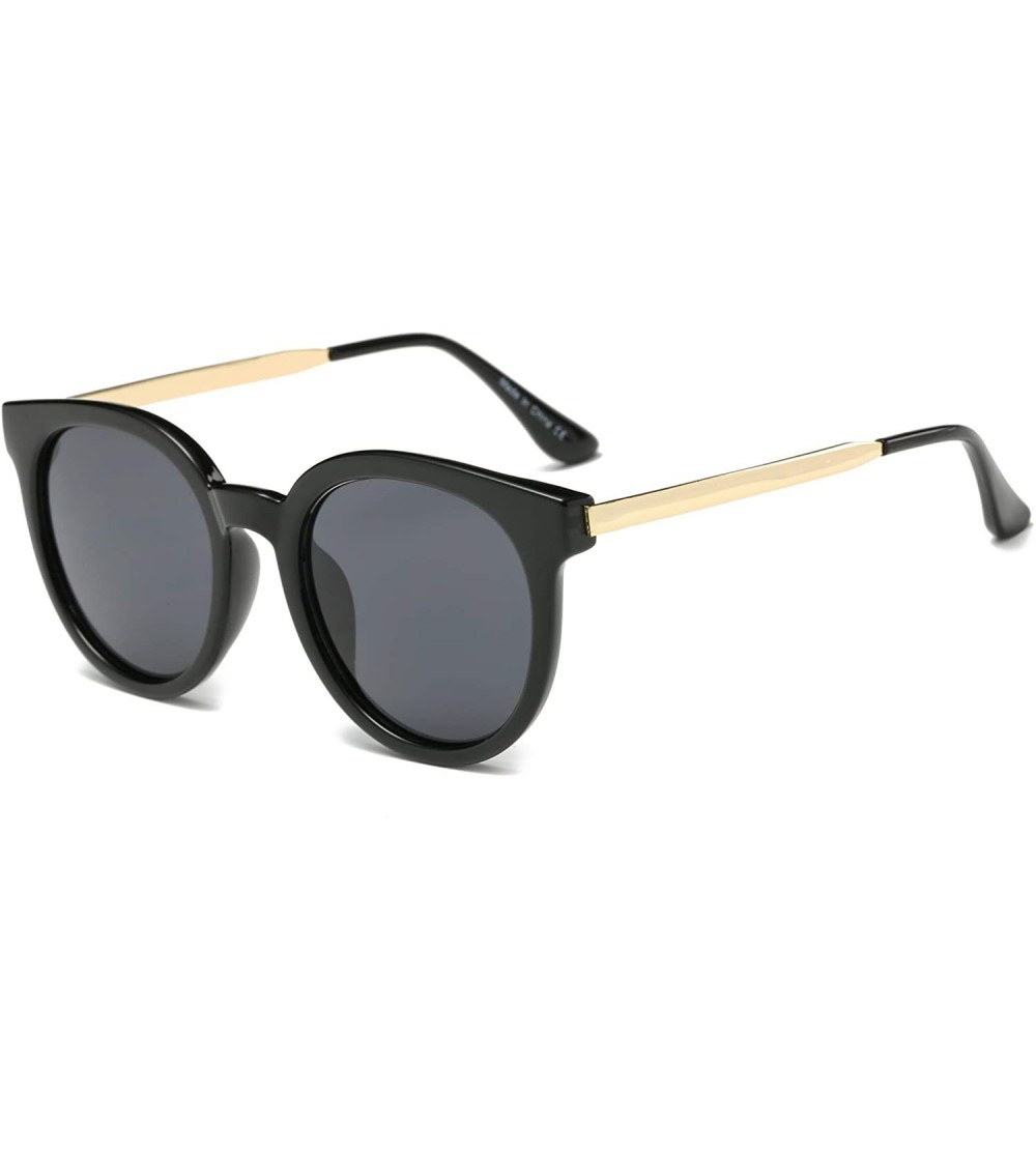 Goggle Women Retro Classic Round Cat Eye Mirrored UV Protection Fashion Sunglasses - Black - CO18WQ6ADKU $36.60