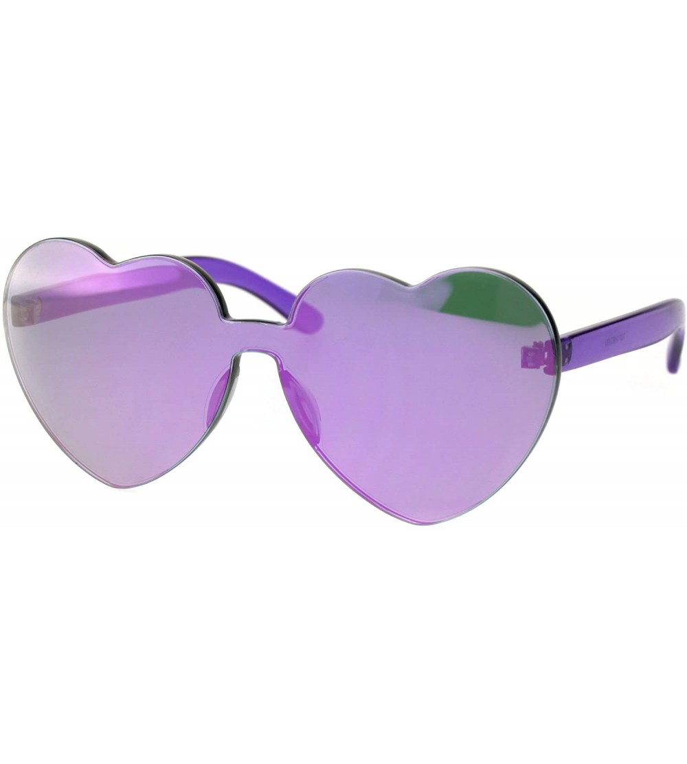 Shield Womens Color Mirror Lens Panel Shield Heart Shape Retro Plastic Sunglasses - Purple - CU18ESR9GQC $24.11