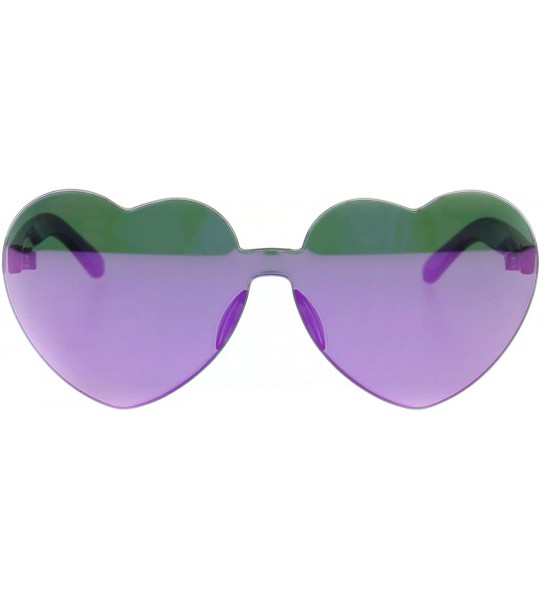 Shield Womens Color Mirror Lens Panel Shield Heart Shape Retro Plastic Sunglasses - Purple - CU18ESR9GQC $24.11